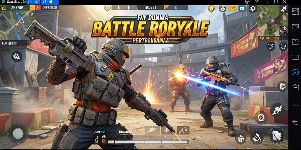 Screenshot utama AMS789 menampilkan keenakan gameplay Battle Royale yang mendebarkan.