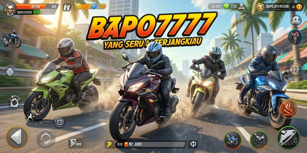 Tampilan gameplay BPO777 dengan aksi balapan motor yang mendebarkan.