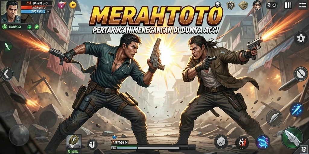 Tampilan aksi seru dalam game MERAHTOTO dengan pertarungan intens.