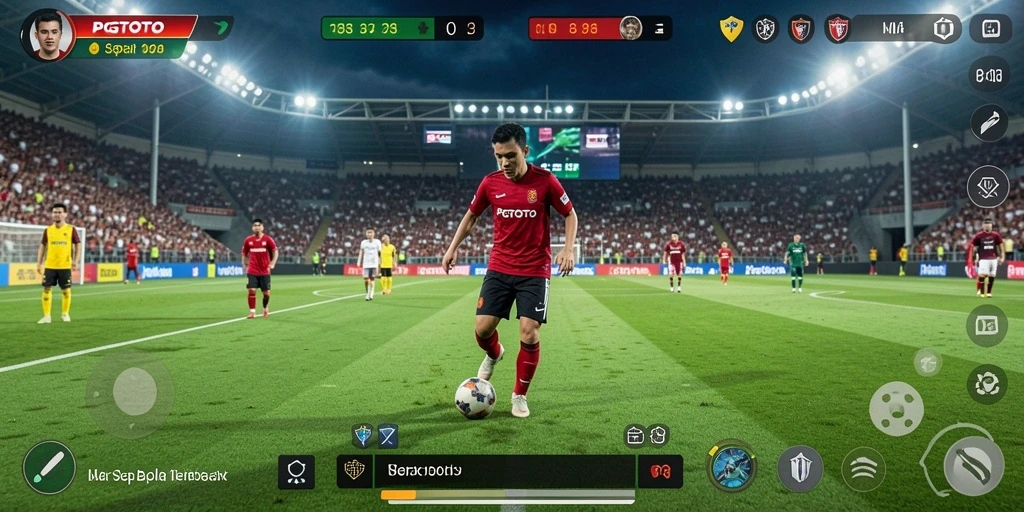 Tampilan gameplay seru dalam PGTOTO dengan aksi sepak bola nyata.