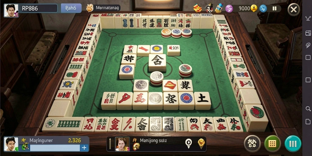 Screenshot RP886 menampilkan gameplay Mahjong yang mendebarkan.