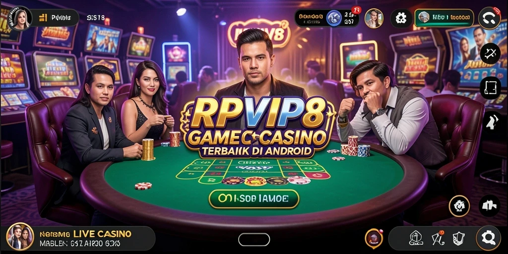 Tampilan gameplay menarik dari RPVIP8 yang menunjukkan dealer dan meja permainan.