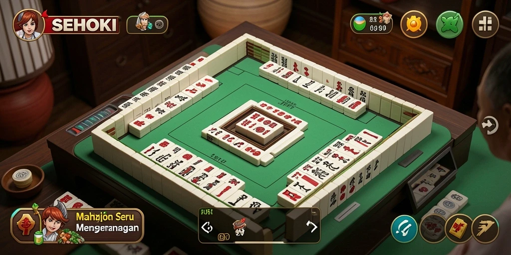 Tampilan gameplay SEHOKI yang menarik dalam permainan Mahjong.