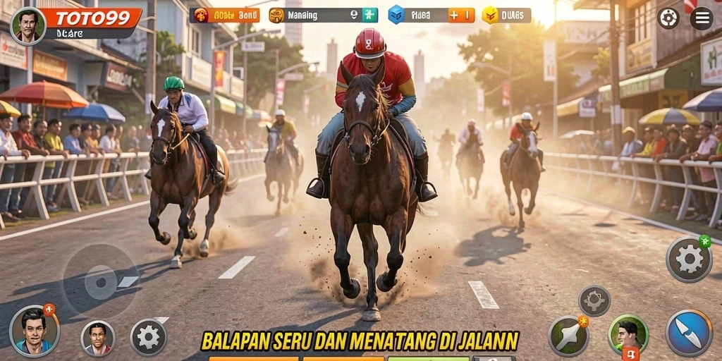 Screenshot gameplay TOTO99 menampilkan aksi balapan menegangkan di trek yang beragam.
