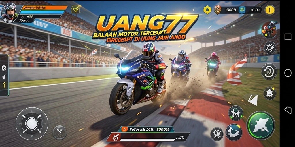 Screenshot utama UANG77 menampilkan aksi balapan motor yang mendebarkan.