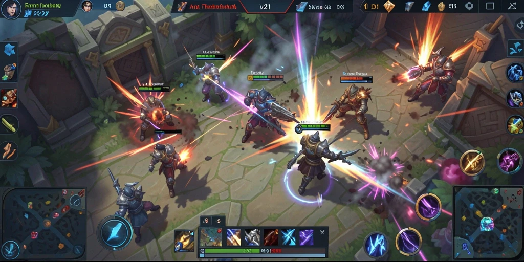 Screenshot V21 menampilkan pertarungan seru di arena MOBA.