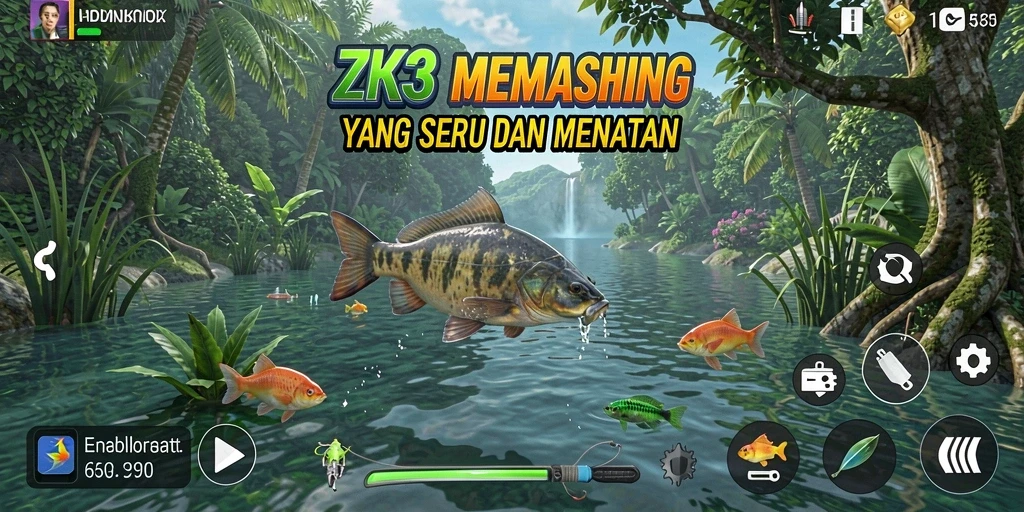 Screenshot menampilkan gameplay seru ZK3 saat menangkap ikan.